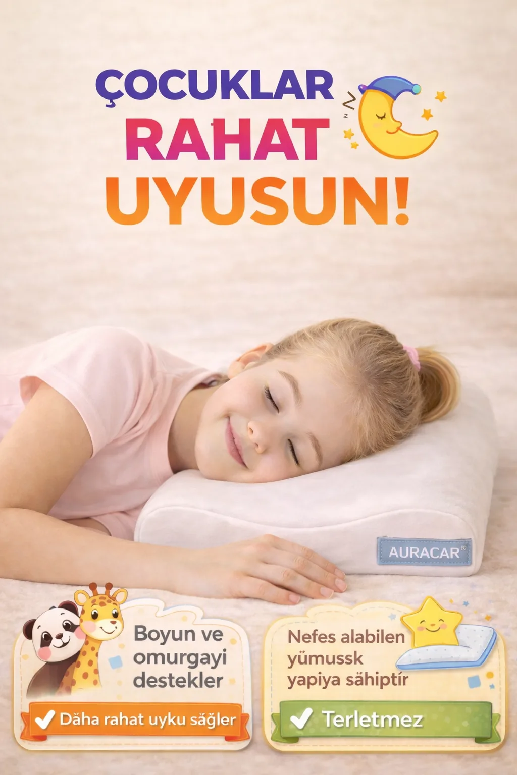 Çocuklar İçin Ortopedik Visco Yastık Boyun Destekli Terletmeyen Ergonomik Uyku Yastığı