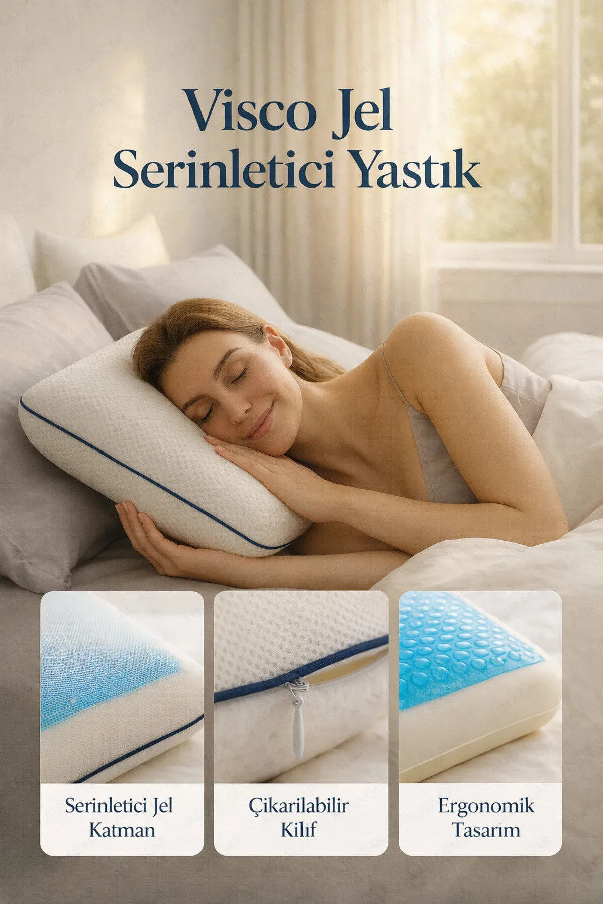 Ortopedik Visco Jel Yastık 50x30 cm - Soğutucu Yastık